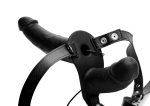 Power Pegger Silicone Vibrating Double Dildo With Harness - Black - Image 6