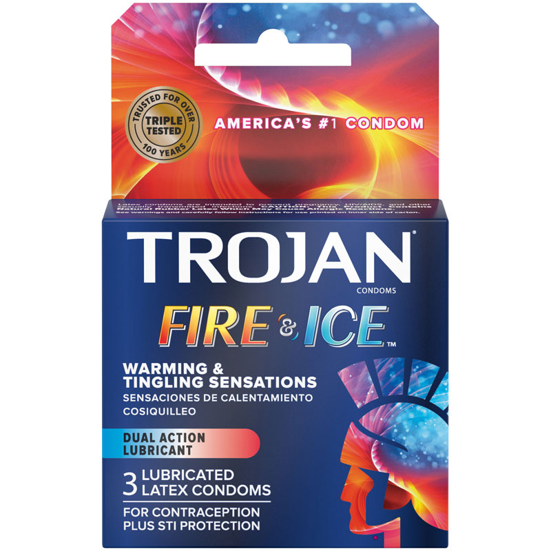 evNsO8hc Trojan Fire and Ice Dual Action Lubricated Condoms - 3 Pack - Image 1