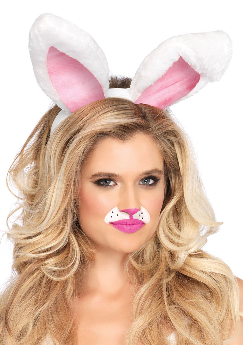 f7fZo8ODCSnfINAigMBame1Ob7WxWdE2 Plush Bunny Rabbit Ears Headband - White - Image 1