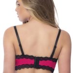 Longline Satin Balconette Bra Lace Trimmed Edges and Removable Straps - Extra Large - Bright Rose/black
