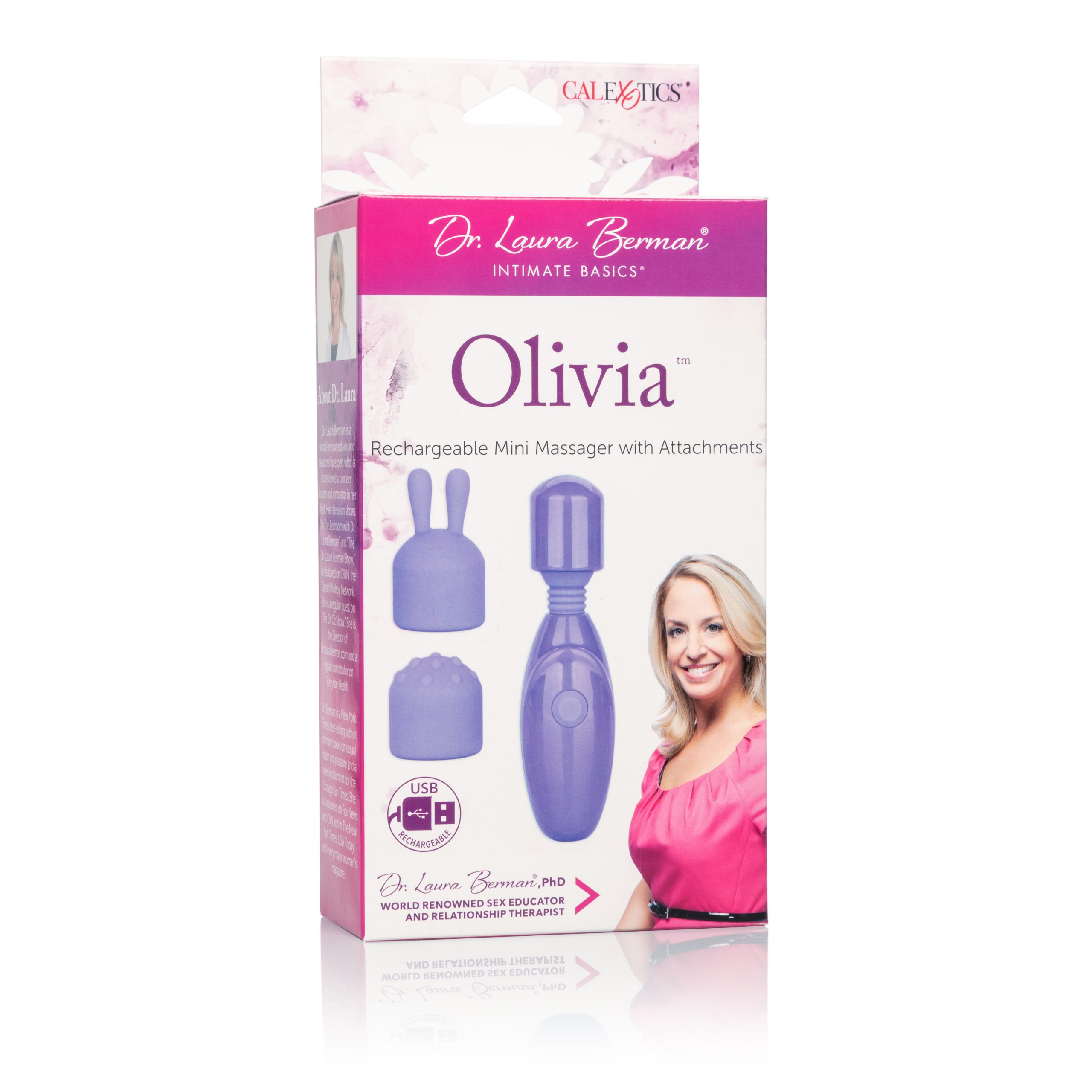 fUYyb3YD9CGo69ddwQsQRSsXYc9QkdmA Dr. Laura Berman Olivia Rechargeable Mini Massager With Attachments - Image 1