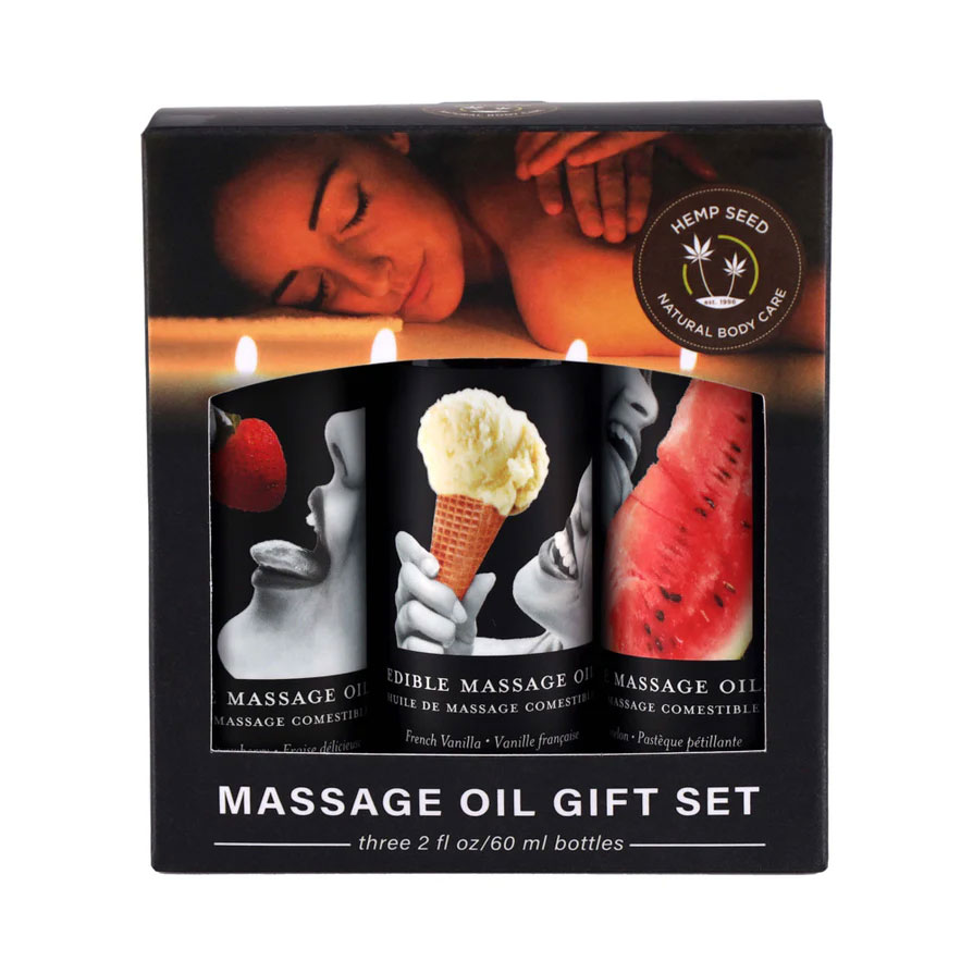 fxPrKNpb Edible Massage Oil Gift Set Box - 2 Fl. Oz. Bottles - Strawberry, Watermelon, Vanilla - Image 1