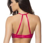 High Neck Bra With Diagonal Eyelash Lace Panels - Large - Bright Rose