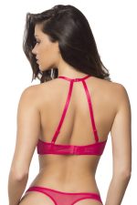 High Neck Bra With Diagonal Eyelash Lace Panels - Large - Bright Rose