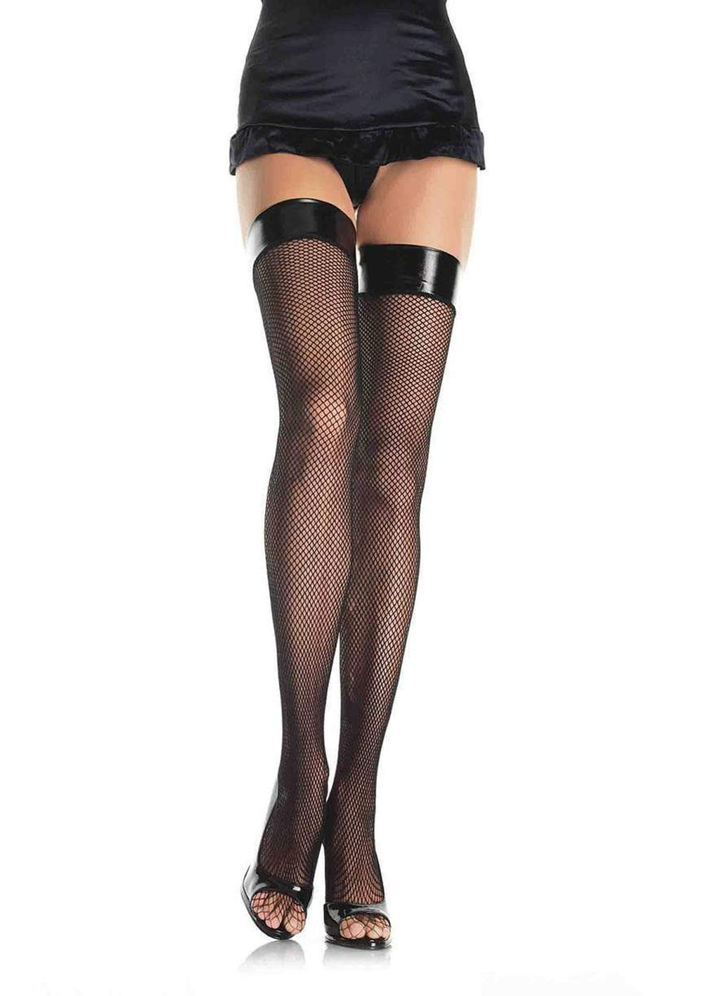 guocRkthGYKvYigL375mqSB6IDqvFazS Vinyl Top Fishnet Thigh Highs - One Size - Black - Image 1