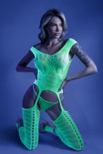Supersonic Mosaic Bodystocking - One Size- Neon Green - Image 3