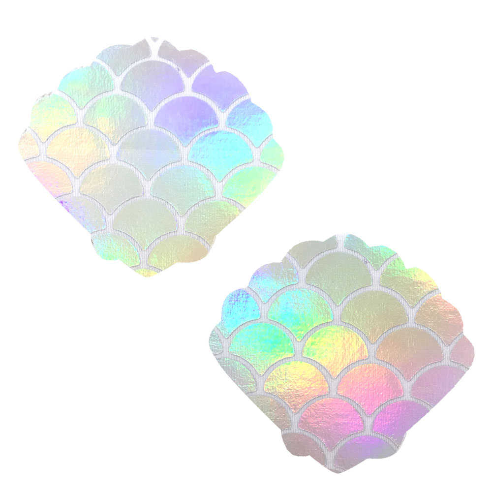 hKzfUWrlBzaI8pHvVjU0Yk4qOgk02gXe Mystical Mermaid White Holographic Mermaid Shell Nipztix Pasties - Image 1