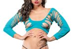 Side Straps Crotchless Leggings - One Size - Turquoise - Image 2