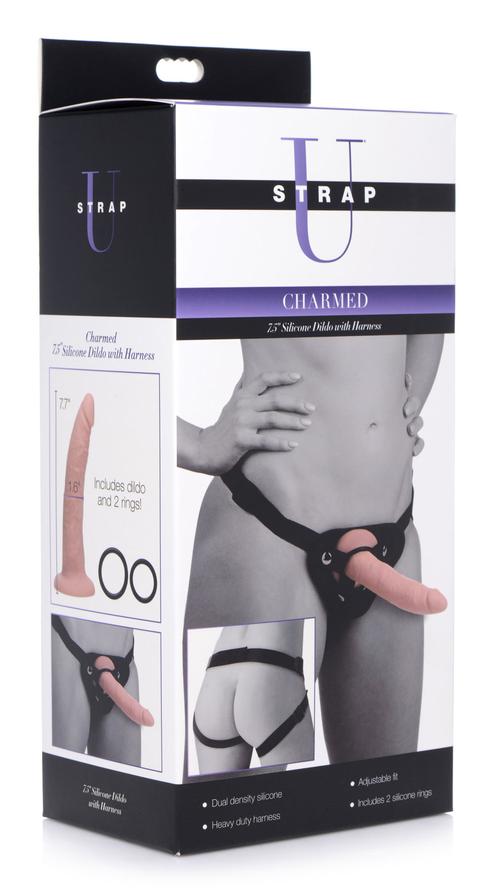 hpQ11VYREfiVmB7gQquWIa2OT00svqFk Charmed 7.5 Inch Silicone Dildo With Harness - Image 1