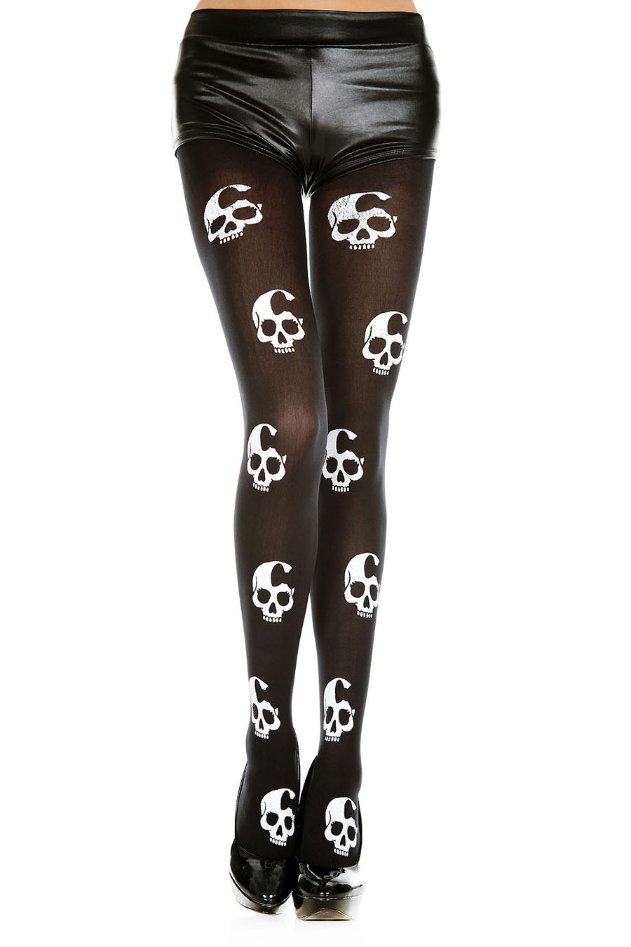 iBgfC1YDzu3bwEJYUoX4VC7l0mZmlIyB Skull Print Tights - One Size - Black / White - Image 1