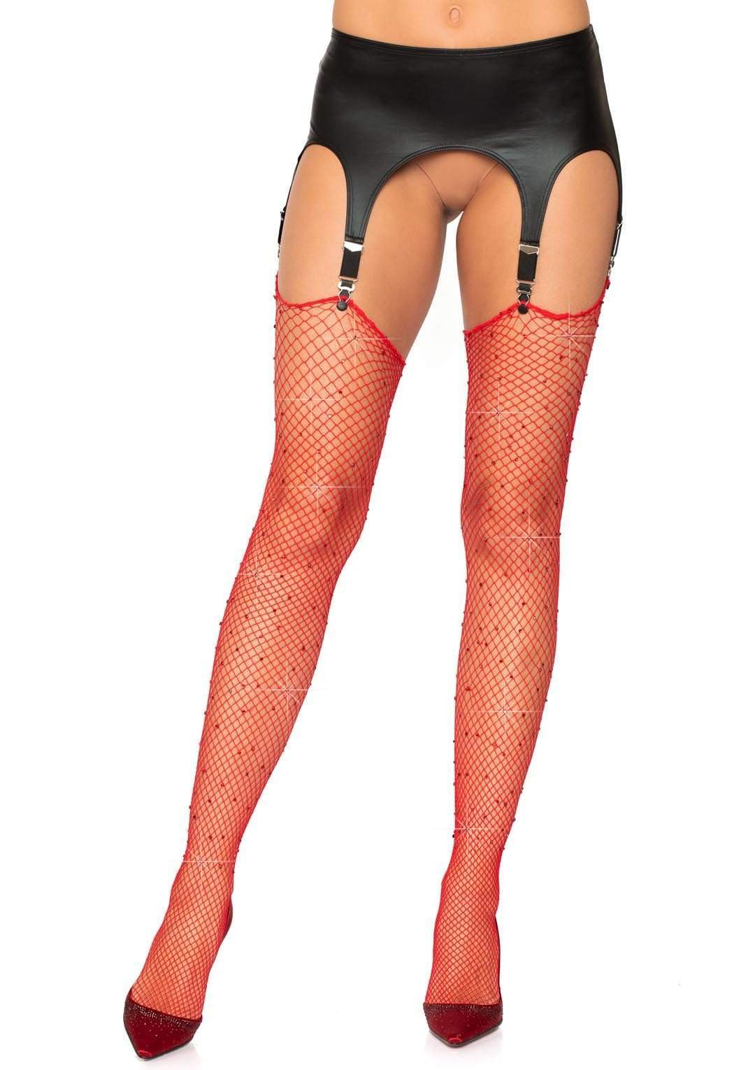 iRA5criE0Rt1king6ygbaxac9X8nt0im Rhinestone Fishnet Stockings - One Size - Red - Image 1