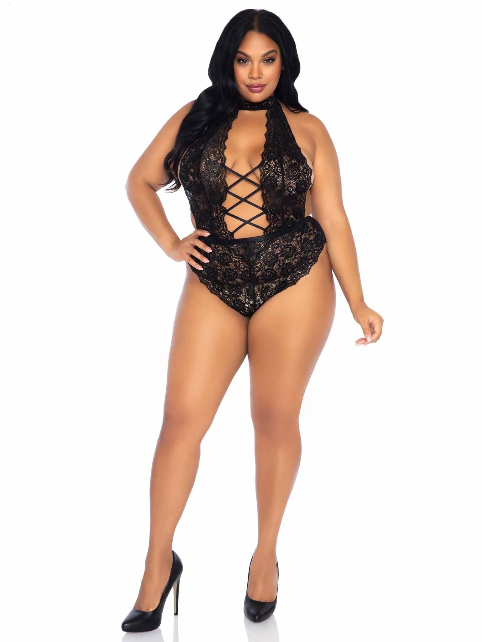 iYNqJkOeLaZhnyqs3HL9NnbL8FJUukSg Floral Lace Crotchless Teddy - 1x/2x - Black - Image 1