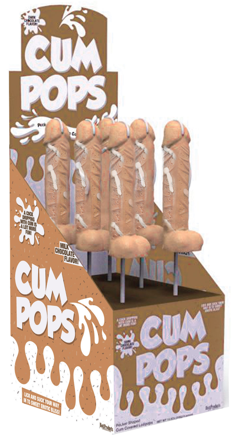ieffPvvyuScMKwFfhSSKe2Gu1ikJJoJt Cum Cock Pops - Milk Chocolate - 6 Piece P.O.P. Display - Image 1