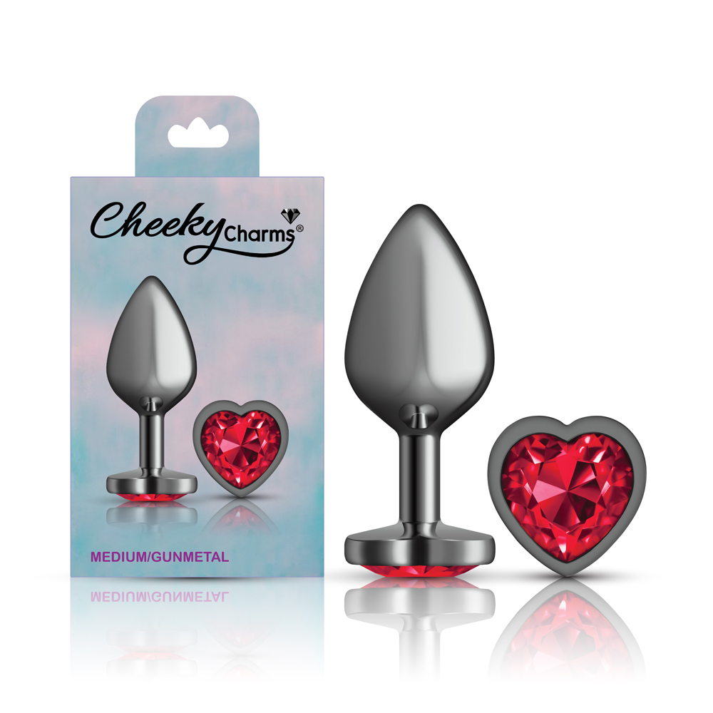 l2kfmxX7 Deep Red Heart Gem Gunmetal Metal Plug - Md - Image 1