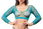 Front Mesh and Side Design Crotchless Leggings - One Size - Turquoise - Image 2