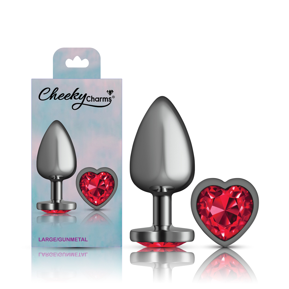 l4LpAkK5 Deep Red Heart Gem Gunmetal Metal Plug - Lg - Image 1