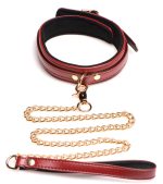 6 Piece Burgundy Bondage Set Burgundy Cuffs, Collar and Leash - Image 4