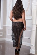 2 Pc. Shoulder-Baring Laced Night Dress - Black - Queen Size