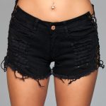 Denim Shorts With Lace Up Side Details and Distressed Details on Front and Back - Medium