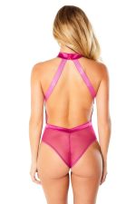 Embroidered Halter Bodysuit With Satin Trim - Festival Fuchsia - Extra Large - Image 2