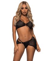 3 Pc Rhinestone Halter Bra Top, G-String Panty, and Sarong - Large - Black - Image 4