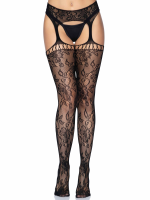 Gardenia Lace Garter Belt Stockings - One Size - Black - Image 4