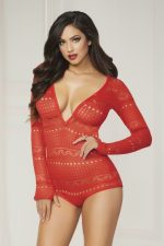 Knit Long Sleeve Romper - Small - Red