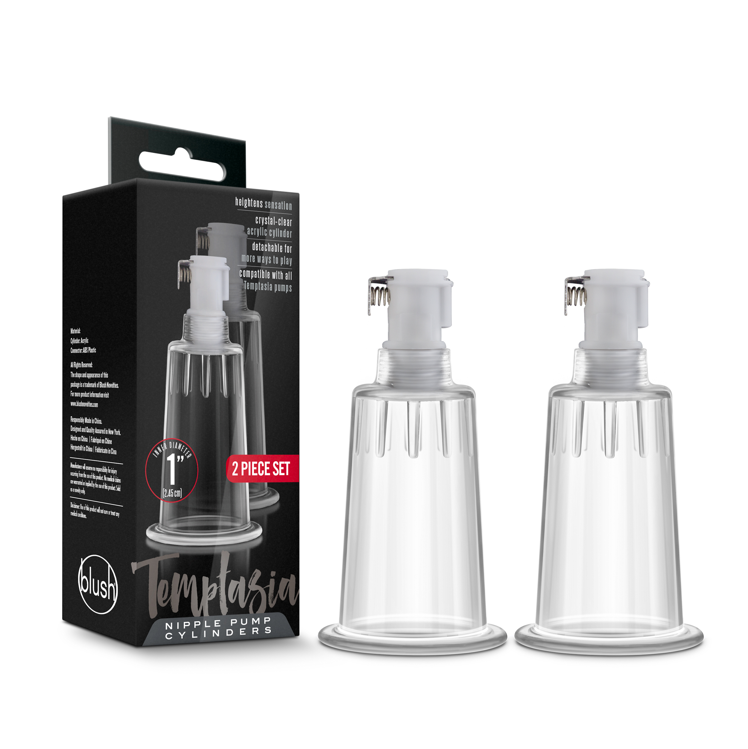 www.blushnovelties.com Temptasia – Nipple Pumping Cylinders – Set of 2 (1 Inch Diameter) - Clear - Image 1
