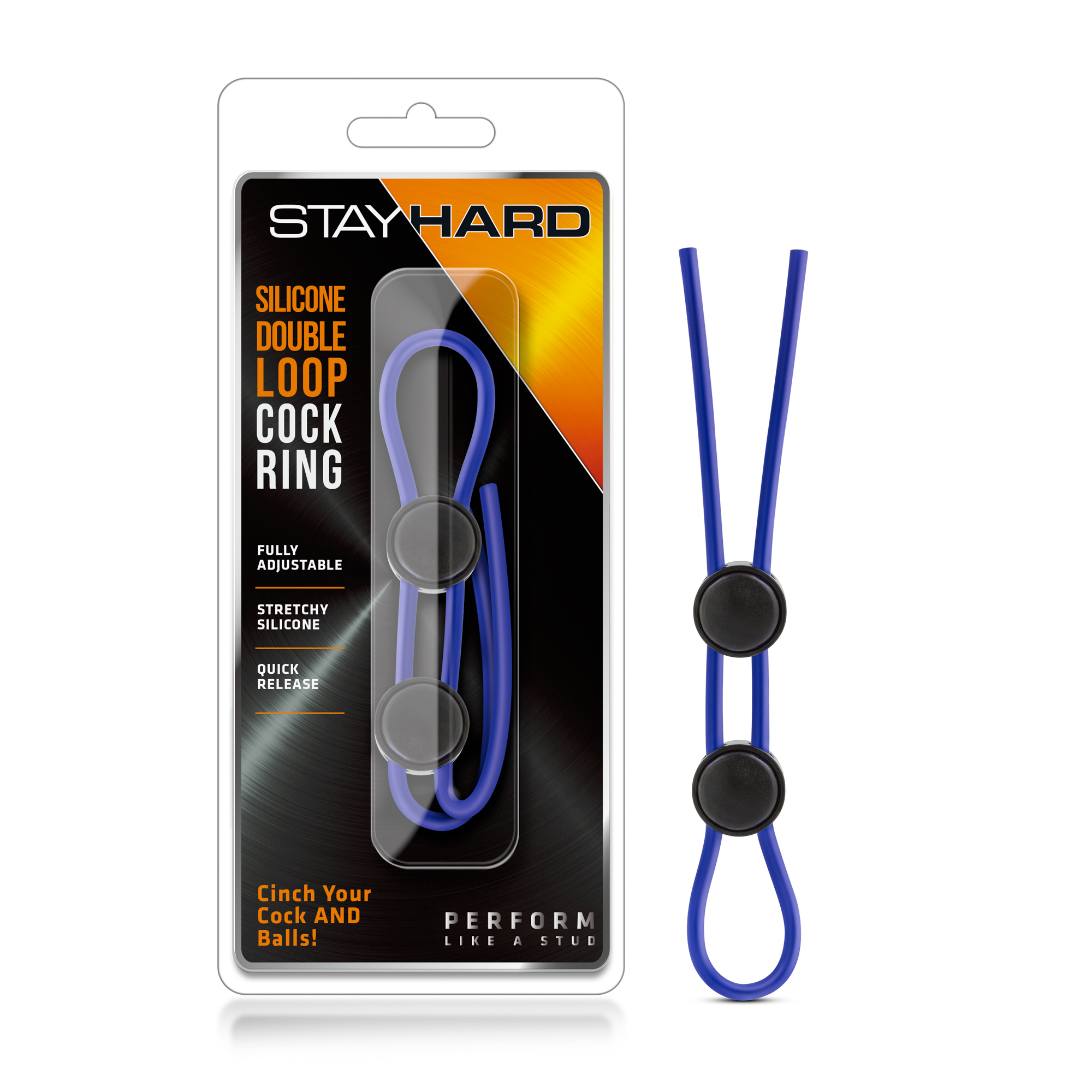 www.blushnovelties.com Stay Hard - Silicone Double Loop Cock Ring - Blue - Image 1