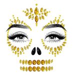 Sugar Skull Adhesive Face Jewels Sticker - Gold