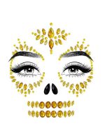 Sugar Skull Adhesive Face Jewels Sticker - Gold