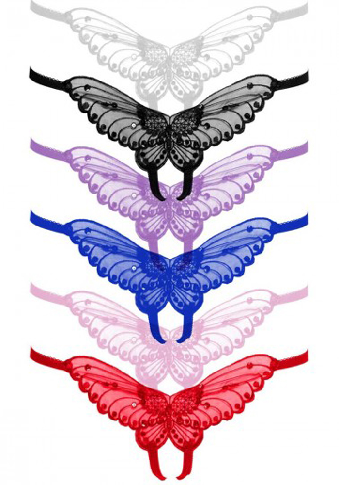 nlSATMVm82qRCoLVj5YwlEw02FBNIj8g Butterfly Crotchless Panty With Pearl Accents - Assorted Colors - One Size - Image 1