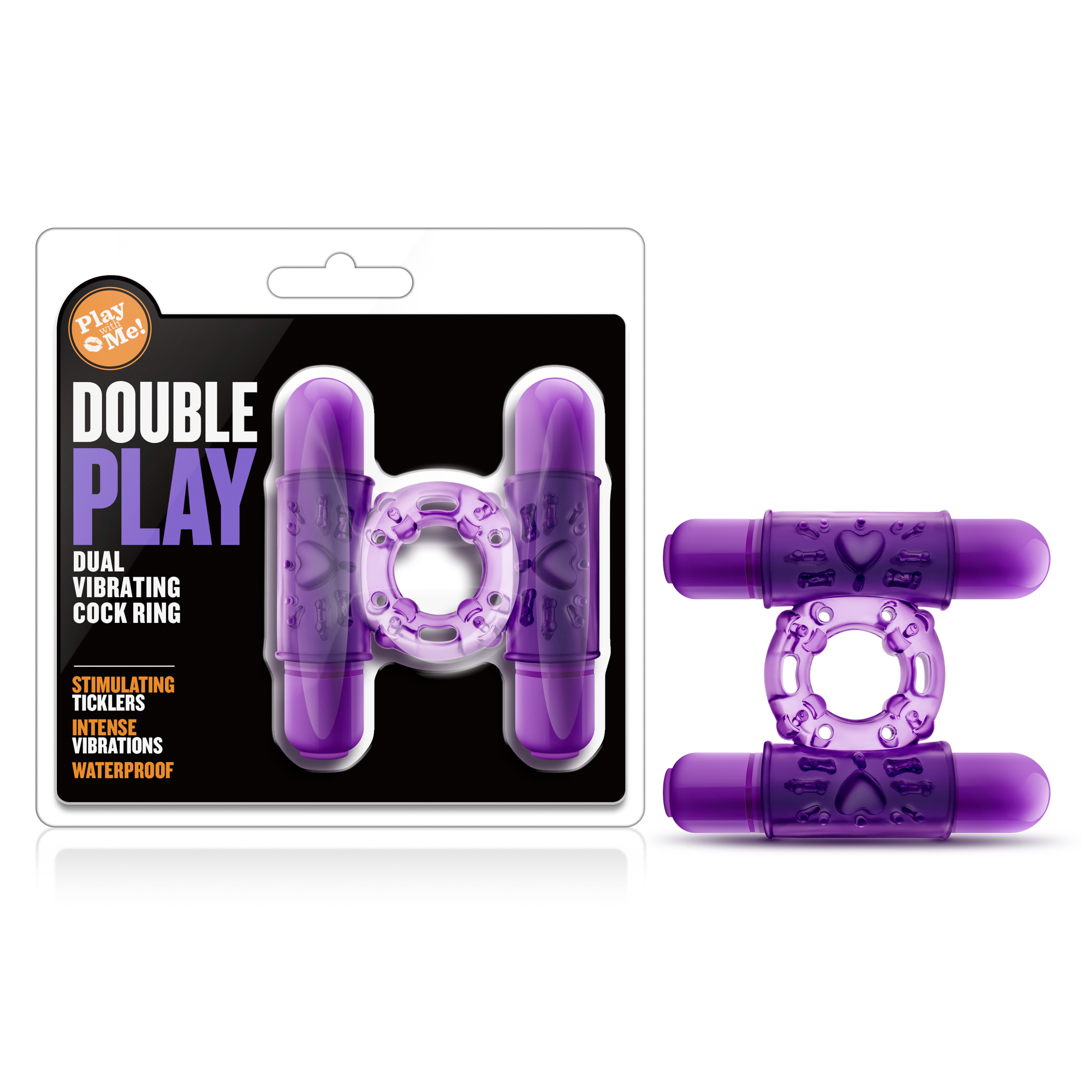 www.blushnovelties.com Play With Me - Double Play - Dual Vibrating Cock Ring - Purple - Image 1