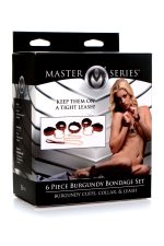 6 Piece Burgundy Bondage Set Burgundy Cuffs, Collar and Leash