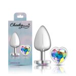 Clear Iridescent Heart Gem Silver Metal Plug - Lg - Image 8
