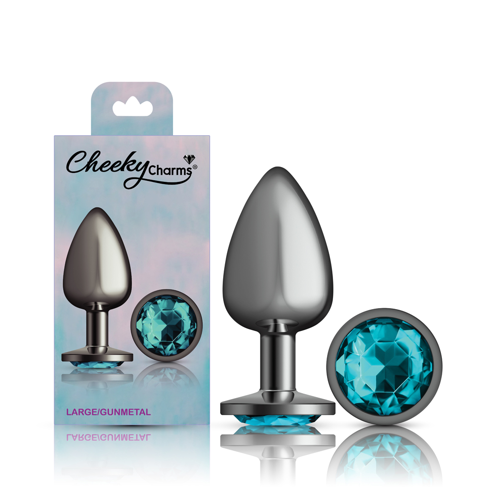 pK5BUuhG Teal Round Gem Gunmetal Metal Plug - Lg - Image 1