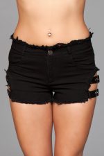 Denim Shorts With Belt Buckle Side Details and Faux Back Pockets - Medium