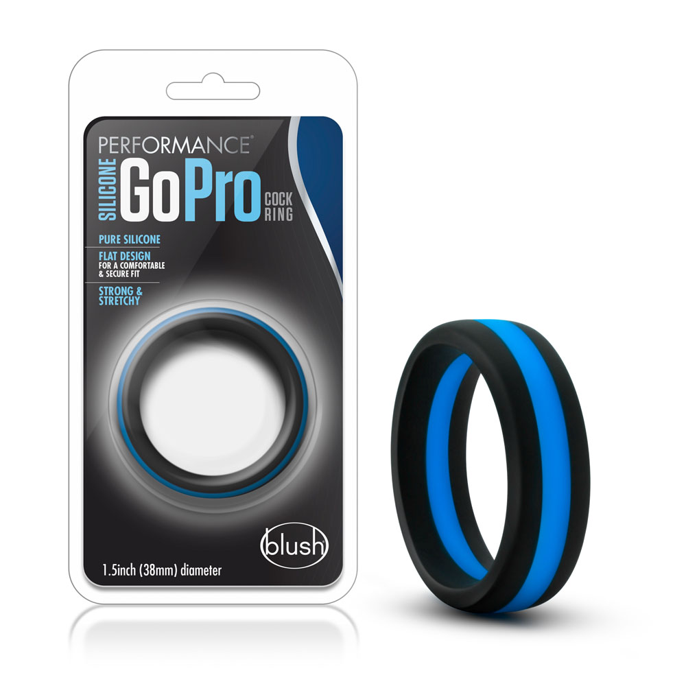 www.blushnovelties.com Performance - Silicone Go Pro Cock Ring - Black/blue/black - Image 1