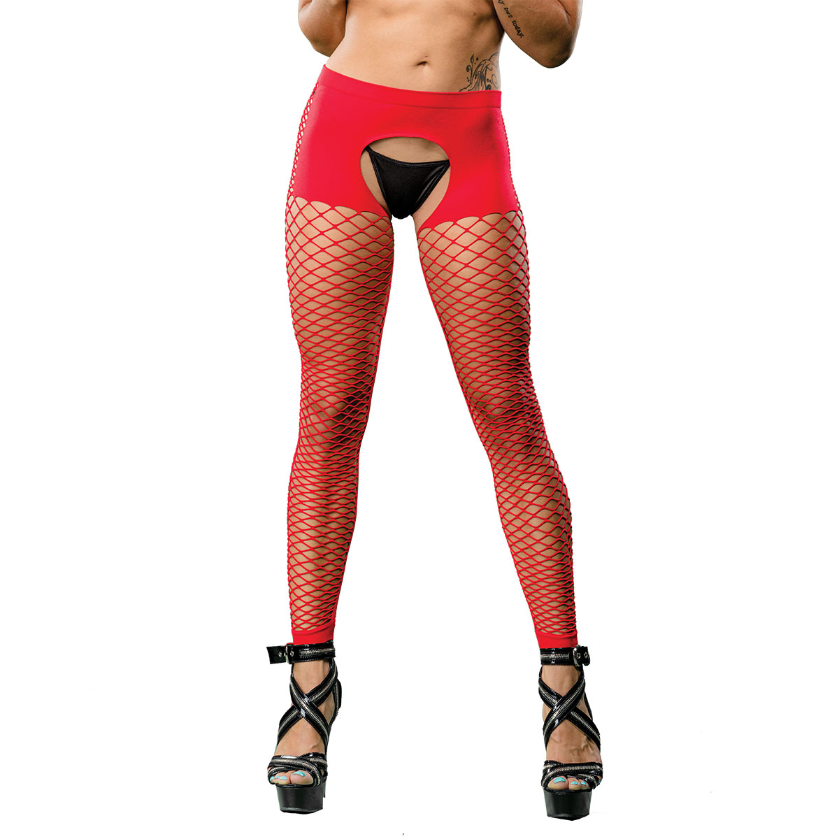 qSet0mzlO4FrsQDtG51IZbpplSQyr9kn Crotchless Short Style With Mesh Bottom Leggings - One Size - Red - Image 1