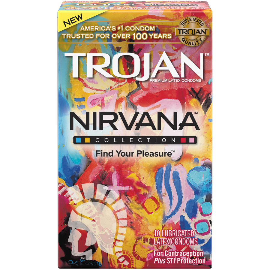 qYFodWVrbT5nvcaQSbQkEs8nyu2IcMwn Trojan Nirvana - 10 Pack Assorted Lubricated Latex Condoms - Image 1