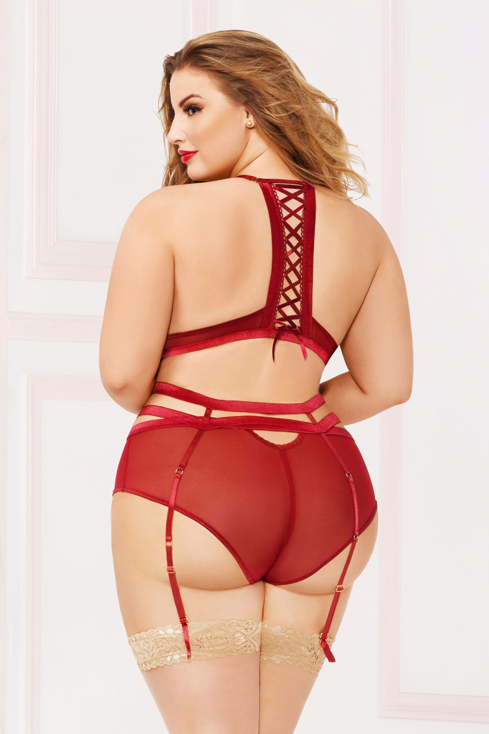 rKWa4b0e0juS3kauzJ1pWZhwk11gTrzp Applique & Mesh Bra Set - 1x2x - Burgundy - Image 1