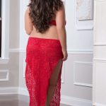 2 Pc. Shoulder-Baring Laced Night Dress - Red Cherry - Queen Size