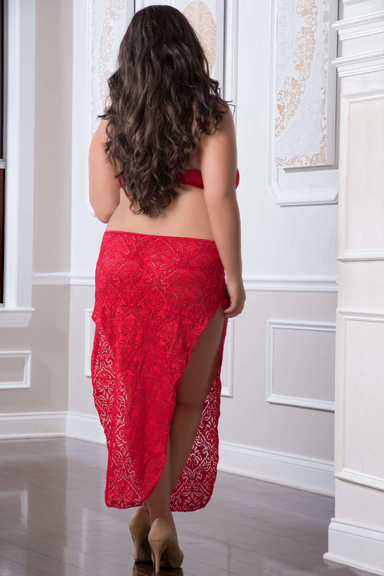 rLSXMvCtOhKQY3MaWqcdIZf8OORfN0jU 2 Pc. Shoulder-Baring Laced Night Dress - Red Cherry - Queen Size - Image 1