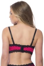 Longline Satin Balconette Bra With Lace Trimmed Edges and Removable Straps - Large - Bright Rose/black