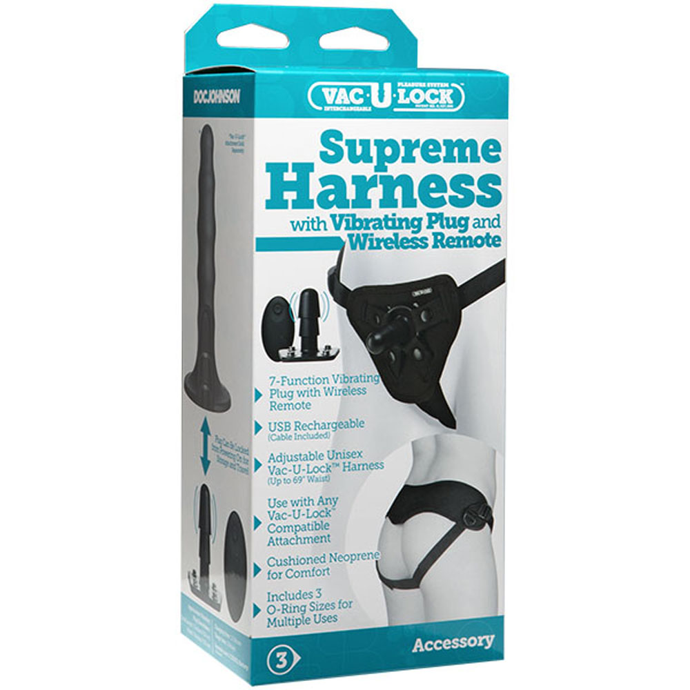 tLVMteYWbGFpOtrCpJtGrcy5hjNnjh2r Vac-U-Lock - Supreme Harness With Vibrating Plug - Black - Image 1