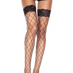 Fence Net Thigh Highs With Lace Top - One Size - Black