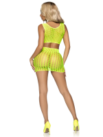 2 Pc. Crochet Net Crop Top and Mini Skirt - One Size - Neon Yellow - Image 2