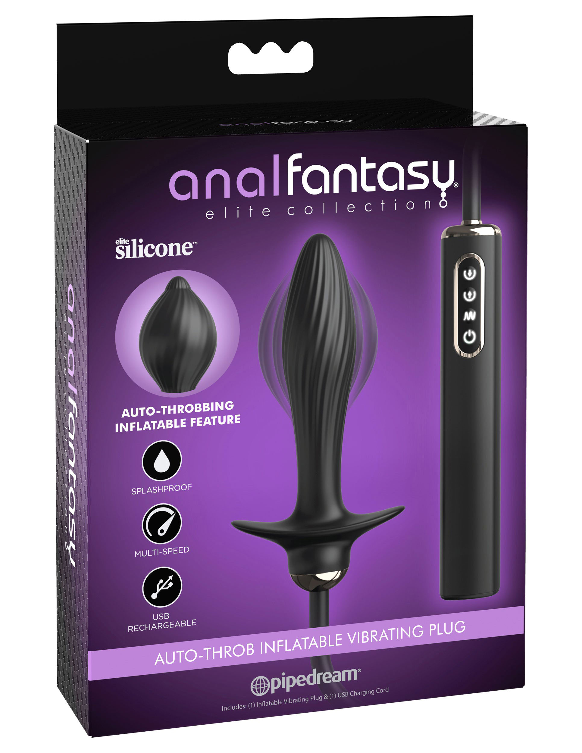 v02jg1PPXJWtTQJZsYSknHlxdK9MReid Anal Fantasy Elite Auto-Throb Inflatable Vibrating Plug - Black - Image 1