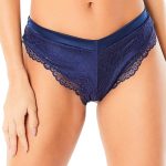 High Leg Lined Thong With Crossing Back Straps - Estate Blue - Small