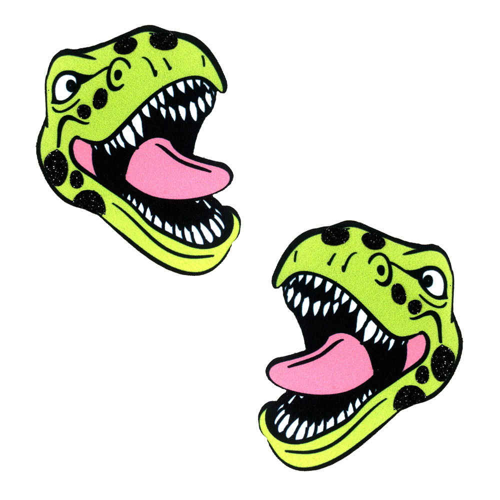wJbdHPAF0wtTaH1xYU0fz7PHNvkFsb3I Freaking Awesome Sexy T-Rexy Dino Glitter Nipztix Pasties - Image 1